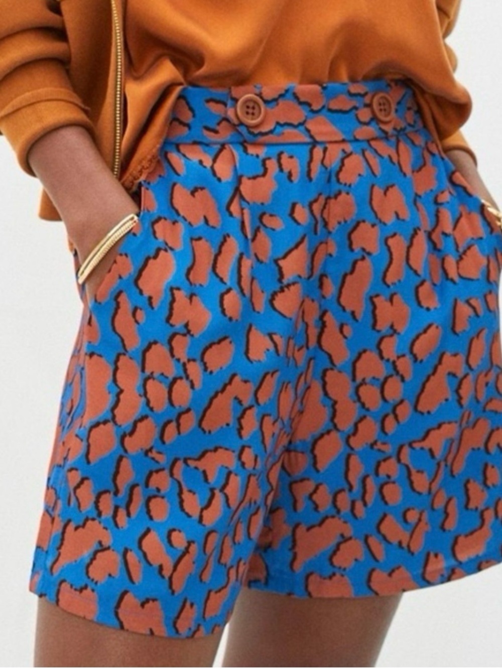 Corey Lynn Calter Blue and Rust Leopard High-Waist Women’s Shorts Size XS